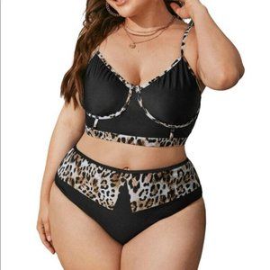 SHEIN Black NEW Leopard Print Bikini Swim Suit Bathing Suit Size 1X